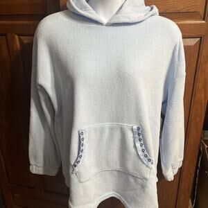 Cuddl Duds NWT Baby Blue XL Fleece Hood Pajama Top Pullover Pocket Sleepwear